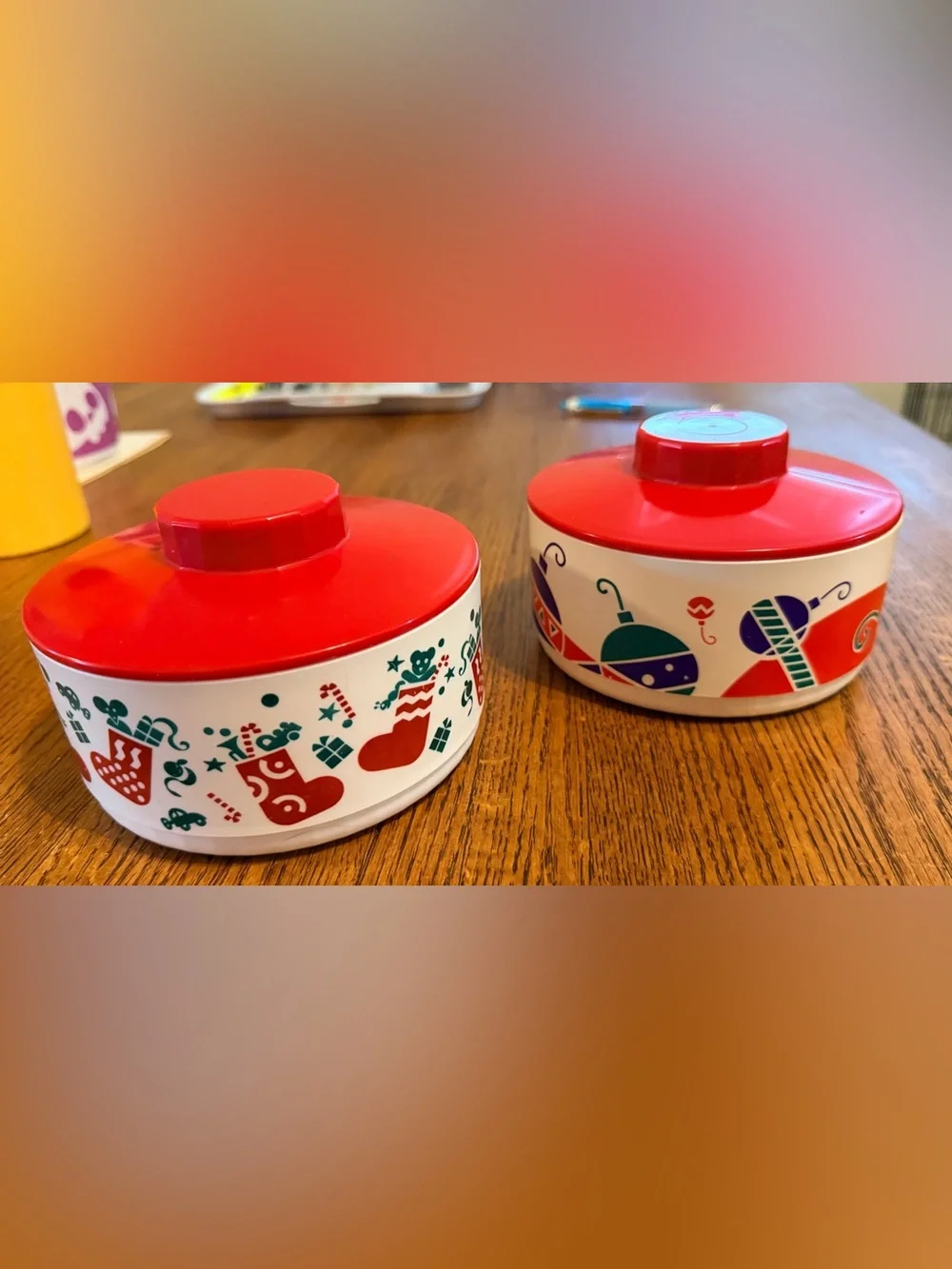 Tupperware Red Holiday Patterned Round Containers